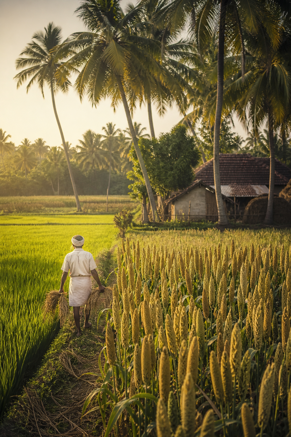 Indian heritage farm with paddy and millet fields